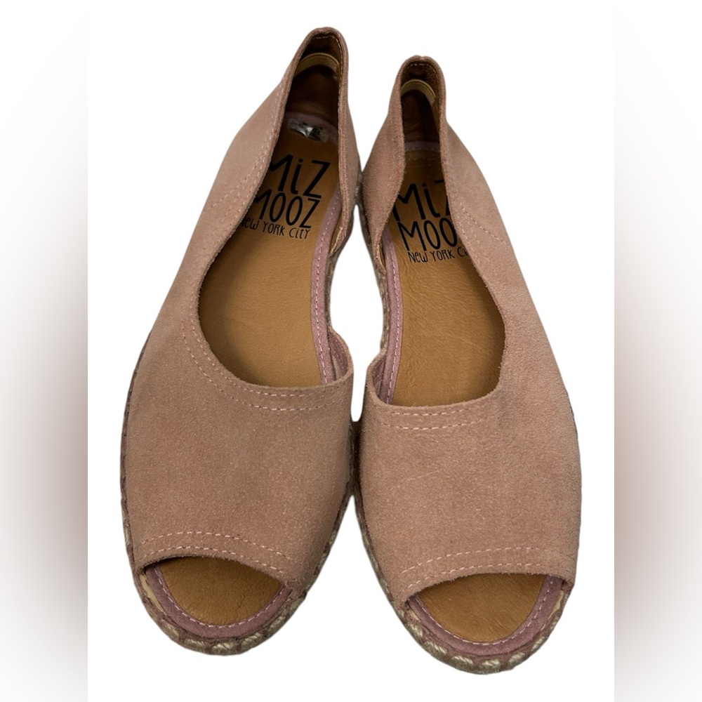 Miz Mooz Rose Suede Peep-Toe Espadrille Flats Size 38